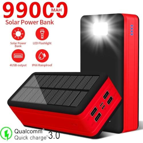 99000mAh Solar Battery Charger with LED 4USB High Capacity Portable Outdoor Travel Emergency PowerBank for Xiaomi Samsung Iphone