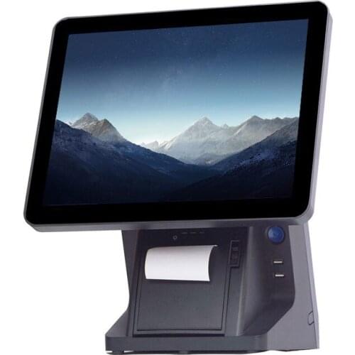 POS System black touch screen POS machine 15 inch high quality POS terminal with 80mm printer VFD cashier