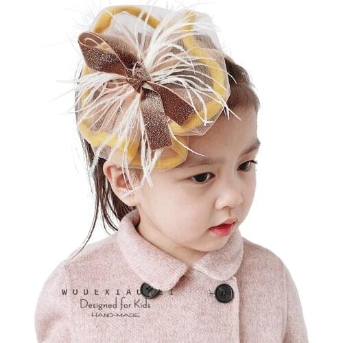 Fascinating Ostrich Feather Headband Hair Band Fashion Girls Women Sweet Shiny BowKnot Gauze Hat Hairbands Hair Hoop Accessories