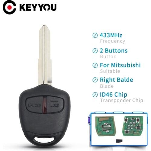 KEYYOU 2 Button Remote Car Key ID46 Chip 433MHz For Mitsubishi L200 Shogun Pajero Triton Key Fob Control Auto Key Right Balde