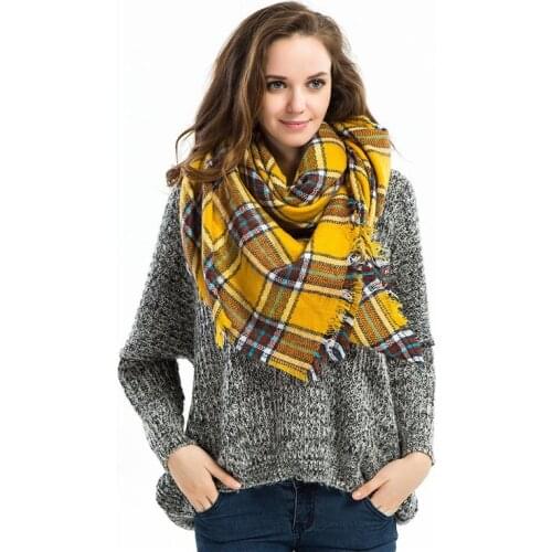 Mingjiebihuo New fashion Plaid Europe and the United States shawl Thicken Warm Yellow Soft grid Large scarf warm women girls
