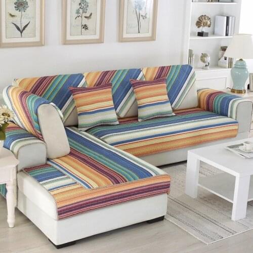 Modern Fashion 100% Cotton Stripe Printing Sofa Towel Four Season Universal Non-slip Sofa Cover Soft Durable Couch Cover