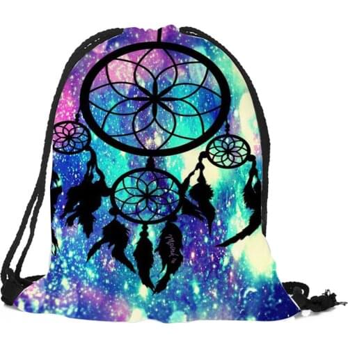Unique Dream Catcher Printing Drawstring Bag Polyester Practical Backpack Unisex Daily Office Sports Shoulder Bag