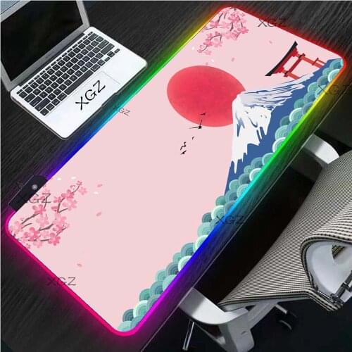 XGZ Japan Pink Cherry Blossom Mount Fuji RGB Gamer Notebook Gaming Accessories Luminous LED Office Computer Keyboard Mousepad