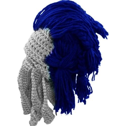 Funny Large Wig Tentacle Octopus Beanie Winter Handmade Women Men Knitted Mask Hat Party Halloween Cool Gift Hats Cosplay Cap