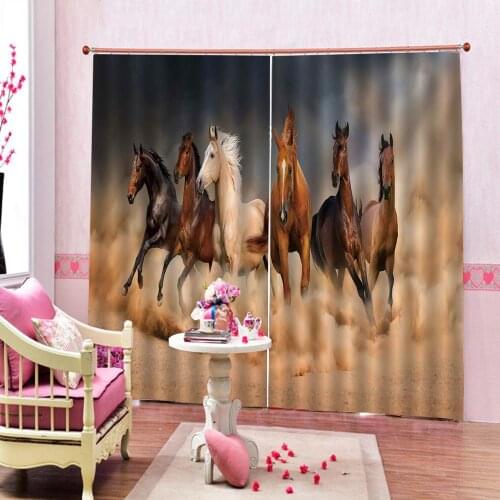 Custom Desert Running Horse Photo Curtain For Living room Bedroom Fabric Blackout Drapes Sets 2 Panels With Hooks