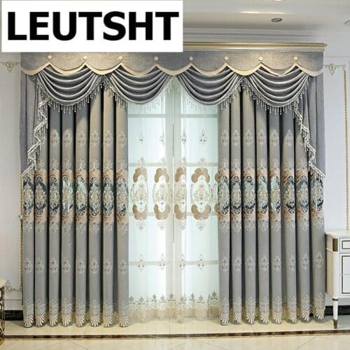 European Style Curtains for Living Dining Room Bedroom Embroidery Light Luxury Atmosphere Finished Product Curtain French Window