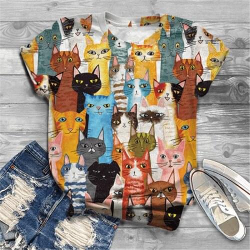 Cute Y2k Graphic T Shirts Women Summer Short Sleeve Harajuku Tees Top Ladies Animal Lovely Cat Tshirts Alternative Clothing