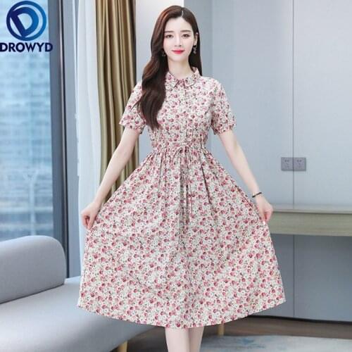 2021 Outfits Vestidos Dress For Women Soft Dresses Short Sleeve Shirring Pink Floral Pocket Chic Womens Midi Casual Lady Dress