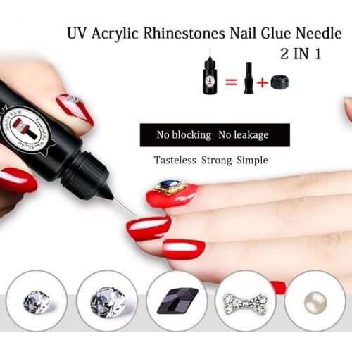 15g Nail Art Rhinestones Adhesives DIY Gel Glue Needle UV Sticky Crystal Gems Diamond Decor Dual Use Brush Nail Art Tips Point