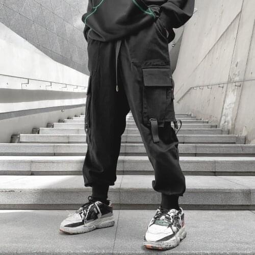 2021 Harajuku Overalls Streetwear Harem Pants Hip Hop Joggers Mens Cargo Pants Ribbons Cotton Male Sweatpants Dropshipping
