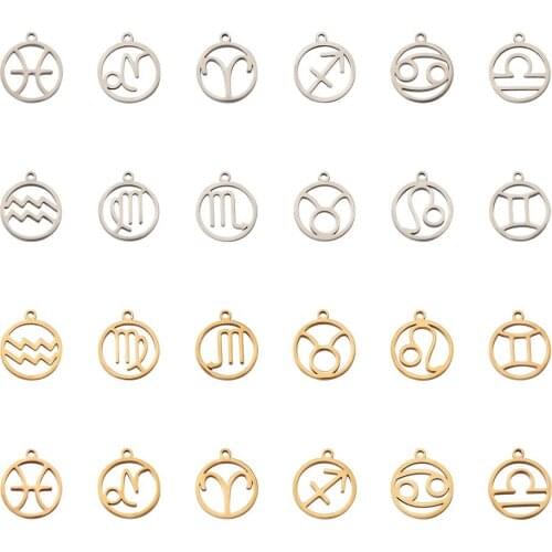 24pcs/Box Twelve Constellations Stainless Steel Pendants Charms for Handmade Bracelet Necklace DIY Jewelry Making Accessories