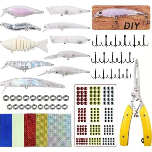 259pcs Unpainted Lures Blank Fishing Lures Crankbait Minnow Jerkbait Wobble Hard Bait Kit Lures DIY Making Kit