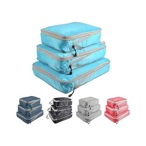 3pcs/set Compression Packing Cubes Travel Storage Bag Luggage Suitcase Organizer Set Foldable Waterproof Nylon Material