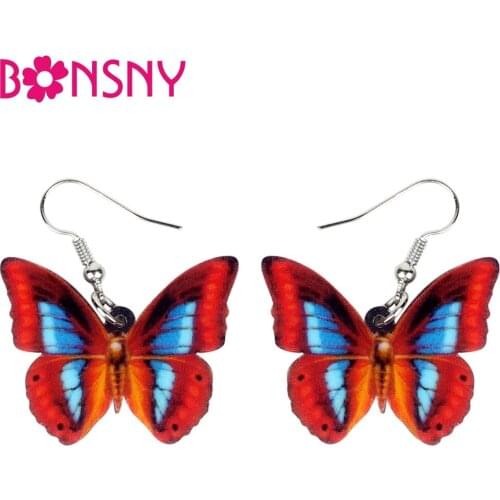 Bonsny Acrylic Fashion Floral Butterfly Insect Earrings Big Long Dangle Drop Trendy Animal Jewelry For Women Girls Summer Charms