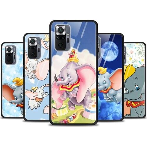 Dumbo cute Disney for Xiaomi Redmi Note 10 Pro Max 10S 9T 9S 9 8T 8 7 Pro 5G Luxury Tempered Glass Phone Case Cover