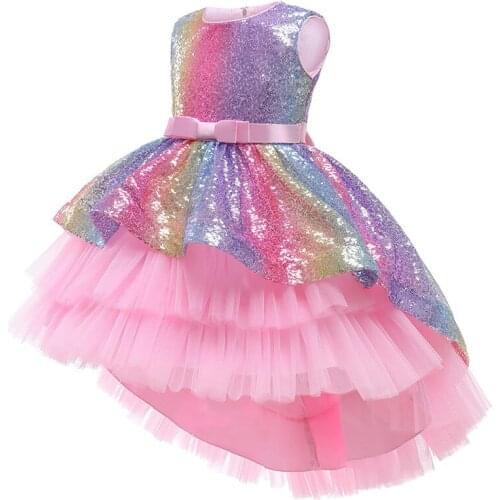 6M-10T Kids Dresses for Girls Rainbow Bridesmaid Dresses Costume Dress Mesh Formal Dress for Girls Evening Wedding Party Dress