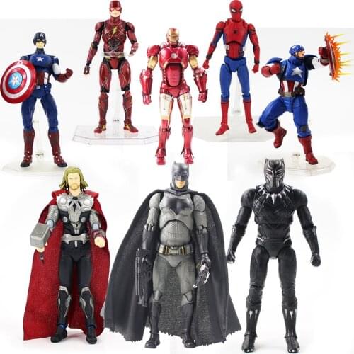 14-17cm Marvel Avengers Spiderman Ironman Captain America Thor Deadpool Black Panther Movable Action Figure Model Toy Brinquedos