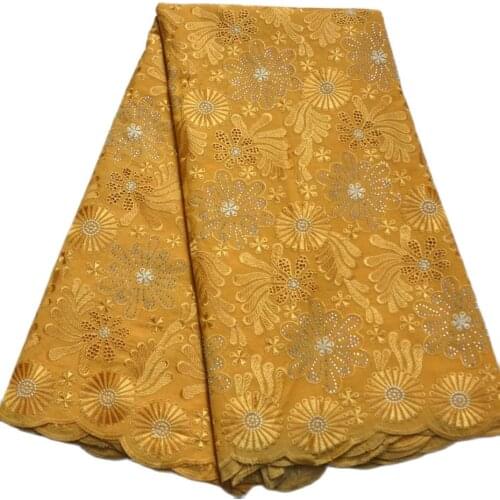 Hot sale 5 Yards Oil palm High quality African Swiss Voile Lace with stones for wedding voile suisse dentelle Fabric-M15063