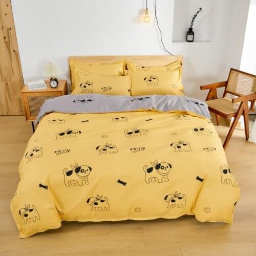 Home Living Cut Dog Print 3/4Pcs Bedding Flat Sheet Pillow Case Duvet Cover Queen Size and King Size Bedding Sets