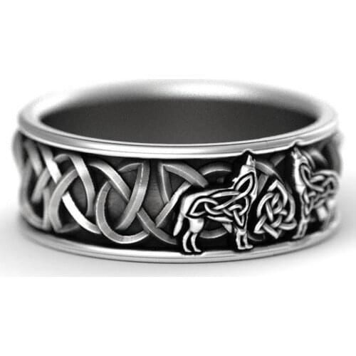 Old Silver Color Ring Wolf Howl Pattern Ring Twine Design Brand Dark Style Mens Ring Hip Hop Birthday Gifts Finger Accessories