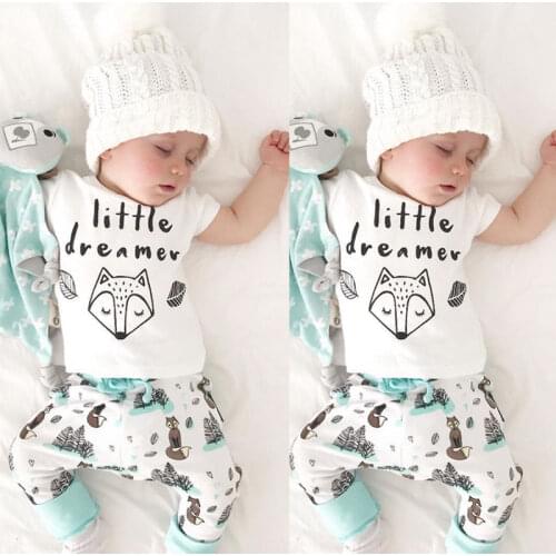 Newborn Baby Boys Clothes Set Toddler Kids Girls Cute Printed T-shirt Tops+Floral Pant 2PCS Sets Outfits