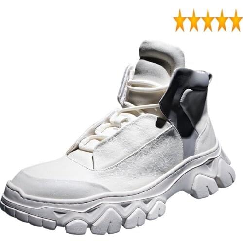 Leather Winter Warm Ankle Genuine Boots Men Luxury Casual High-Top Shoes British Style Lace Up Black Platform Sneakers Army Boot