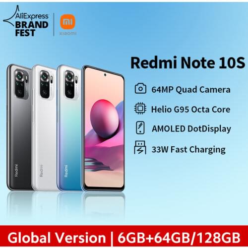 [World Premiere] Global Version Xiaomi Redmi Note 10S Smartphone 64MP Quad Camera Helio G95 6.43" AMOLED DotDisplay 5000mAh 33W