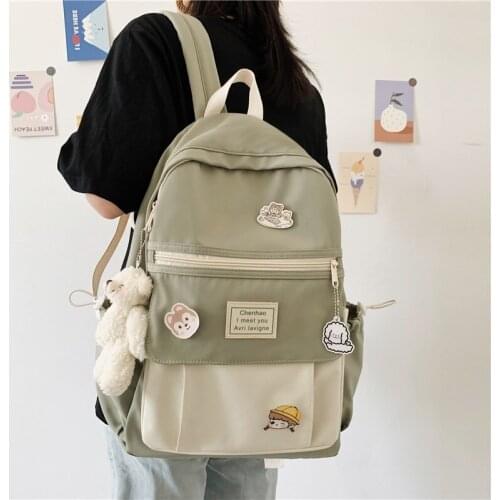 Fashion Ladies Backpack Cute Book Bag Kawaii Nylon Badge School Bag For Teenager Girls Students College Shoulder Bags Mochila