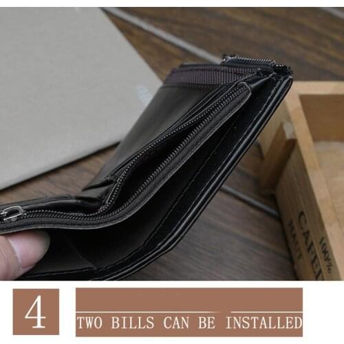 Name Engraving Men Wallets Leather Double Zipper Card Holder Short Male Purse Coin Pocket Vintage Brand High Quailty Men Wallets