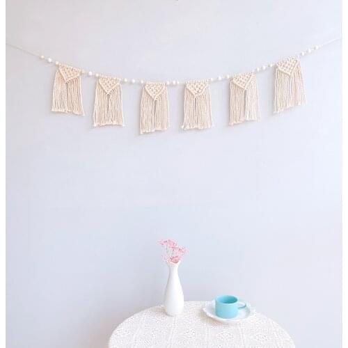 Nordic Room Wall Hanging Decoration Handmade Tassels Wood Beads Hanging Decor Boho Stylish Kids Room Nursery Decor Wall Hanging