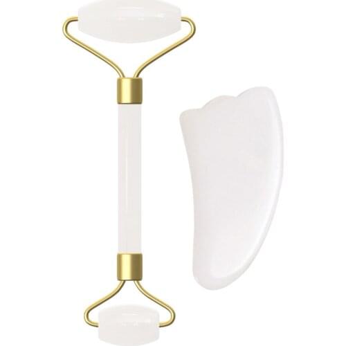 Natural Jade Scraping Board Double Head Roller Face Lift Skin Arm Neck Eye Meridian Physiotherapy Massage Beauty Care Spa Tool