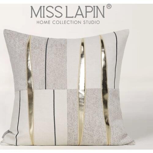 MISS LAPIN Gold PU Applique Embroidered Cushion Cover Sofa Decorative Luxury Throw Pillow Cover