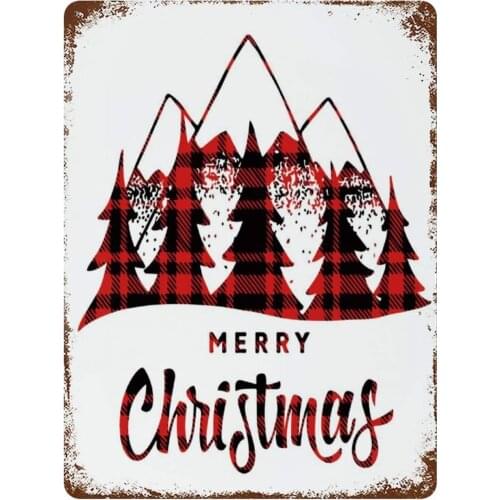 NoBrands Vintage Retro Metal Tin Sign Wall Decor Art Merry Christmas Snow Winter Mountains Buffalo Christmas Tree Home(20x30cm)