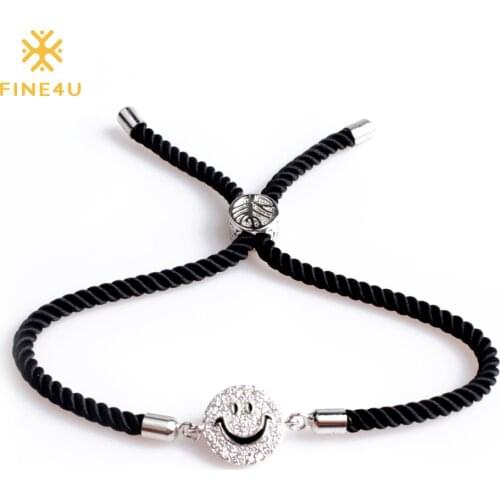 2018 New FINE4U B036 Nautical Survival Rope Bracelet Smile Face Charm Bracelet Bangles For Women Jewelry Gift