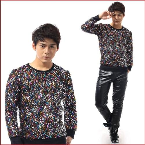 2015 New fashion Mens personalized fashion paillette sequins sweater male stage performance costumes