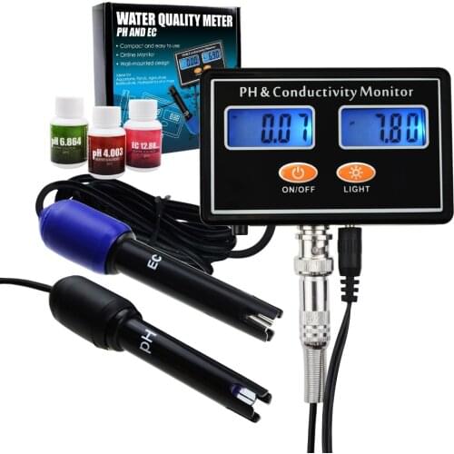 Online PH/EC Conductivity Monitor Meter Tester ATC, Water Quality Real-time Continuous Monitoring, Wall Mountable & Rechargeable