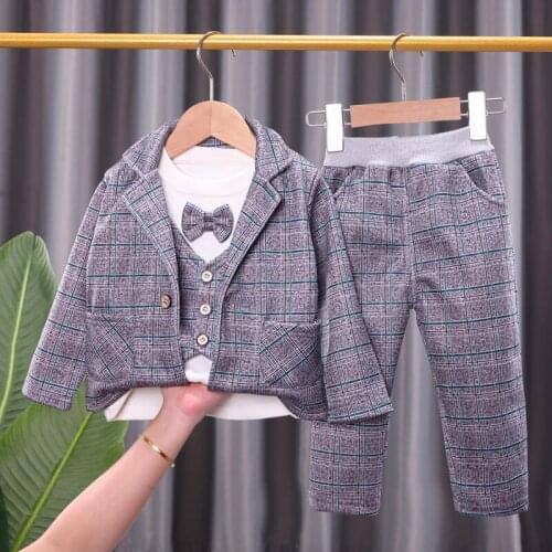 Autumn Winter Children Cotton Formal Clothes Baby Boys Suit Add Velvet Thicken Wedding Suit Pants 3Pcs/Set Kids Toddler Clothing
