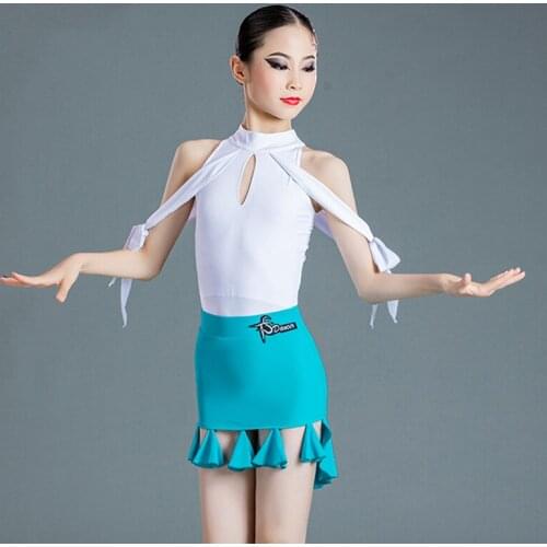 Girls Latin Dance Dress Split Suit Sleeveless Top Dotted Fringe Skirt Children Ballroom Clothes Latin Dance Costume SL5340