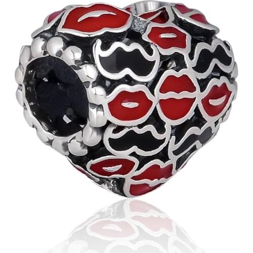 Fits Pandora Charms Bracelets Burst of Love & Kisses Beads with Mixed Enamel 100% 925 Sterling-Silver-Jewelry Free Shipping