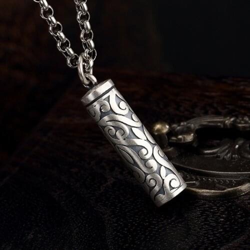 Real S990 Silver Gau Box Pendant Vintage Pure Silver Tibetan Box Pendant Good Luck Symbol Buddhist Prayer Box Pendant Jewelry