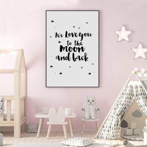 Self-adhesive Wall Stickers We Love You to The Moon and Back Sign Poster Stars Nursery Wall Art Picture Prints Home Decoration
