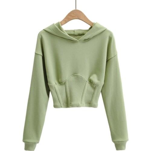 Loose Fit Short Solid Navel Sweatshirt New Hoodies Long Sleeve Women Big Size Fashion Tide Female Autumn