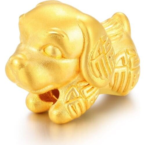 Solid Pure 24K Yellow Gold Bracelet Women 3D 999 Gold Fu Dog Bracelet