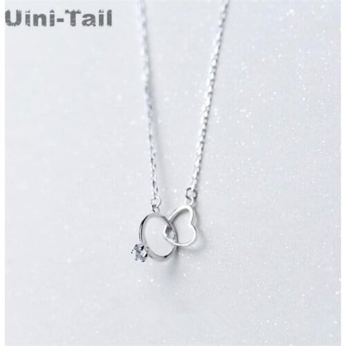 Uini-tail hot new 925 sterling silver heart necklace fashion trend dynamic Korea micro set simple collarbone chain GN546