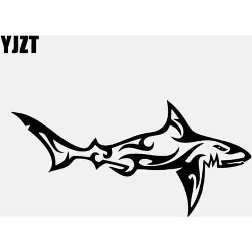 YJZT 16.4CM*8CM Car Sticker Shark Vinyl Car Truck Decal Sea Tribal Yeti Surf Decal Black/Silver C24-0567