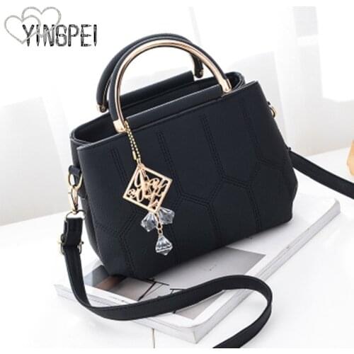 Women Bag Vintage Handbag Casual Tote Fashion Women Messenger Bags Shoulder Top-Handle Purse Wallet Leather 2019 New Black pink