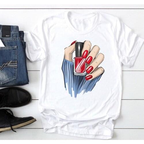 Women 2021 Nail Art Cute Funny Short Sleeve Fashion Cartoon Summer Graphic T Top Lady Print Tee Female Tshirts Clothes T-Shirt