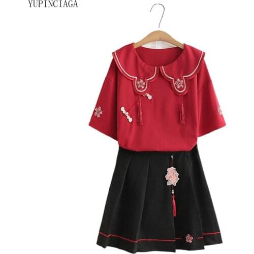 Women Sets Japan Style Cute Skirts New Summer 2021 Top + Short Skirt Two Piece Set Female Suit 2117556
