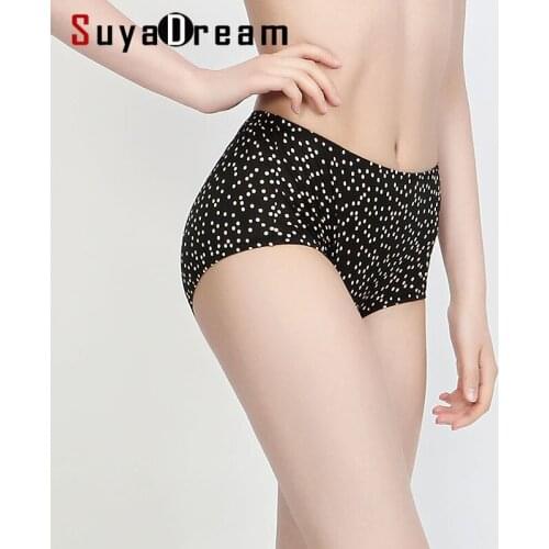SuyaDream Women Silk Briefs 100%Silk Dots Printed High Rise Panties